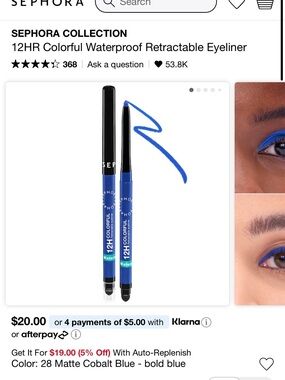 Sephora 12HR Waterproof Retractable Eyeliner - Matte Cobalt Blue